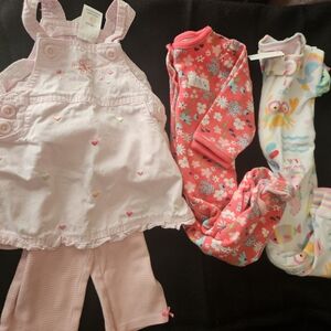 Adorable Baby Girl Outfit Set with Pink Overalls and Floral Pajamas